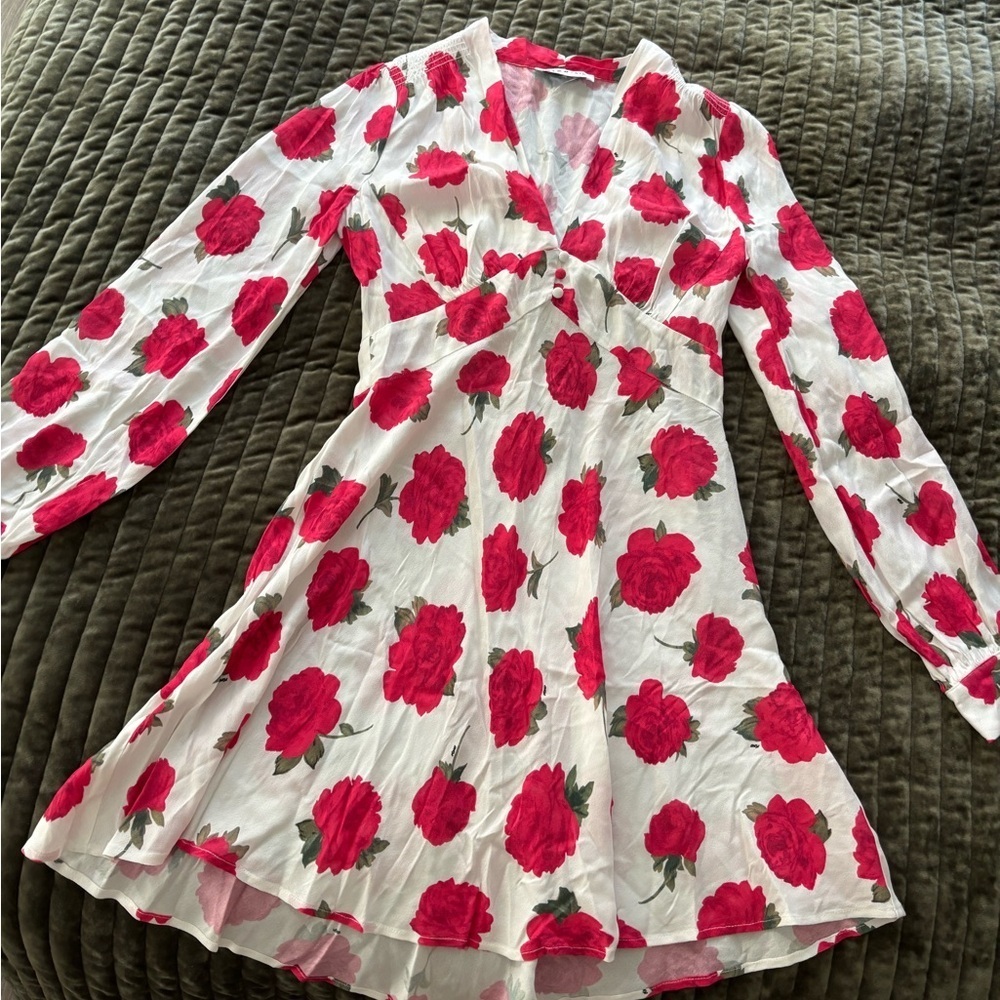 Rixo x Rent The Runway Hebe Floral Mini Dress Pink Long Sleeve V Neck Size S - Picture 5 of 6